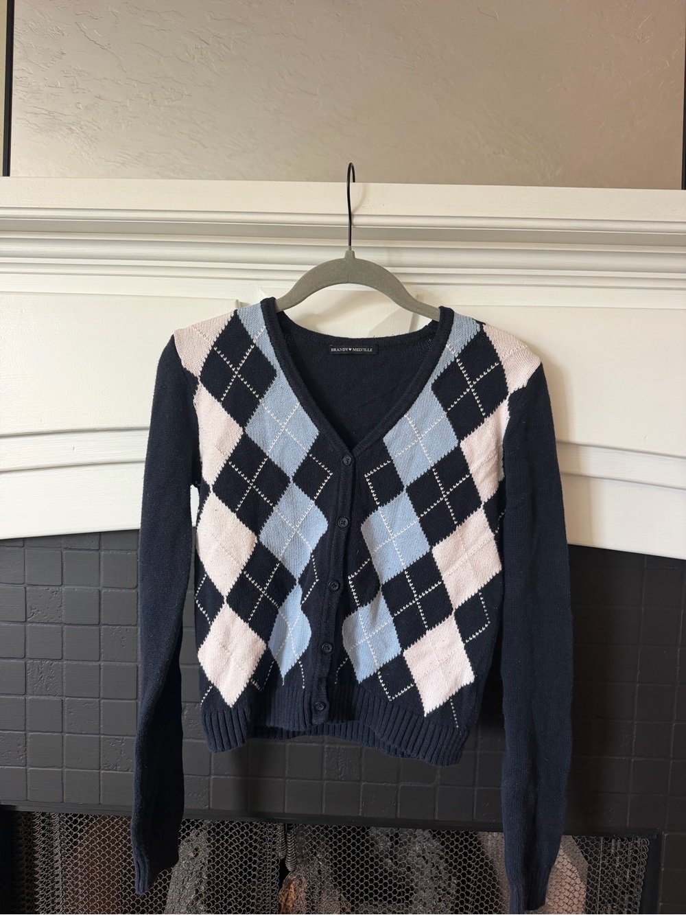 Brandy Melville Argyle V-Neck Button-Front Cardigan